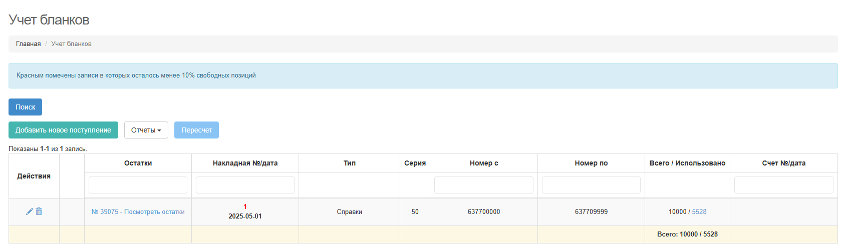Учёт бланков и справок